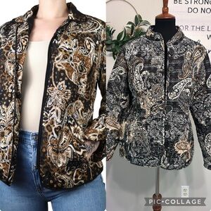 Cappagallo Paisley Print quilted Jacket in Black and Brown size 1X